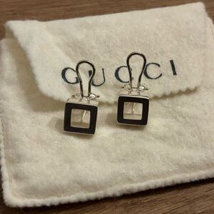 Gucci Black and Silver Square Drop Earrings